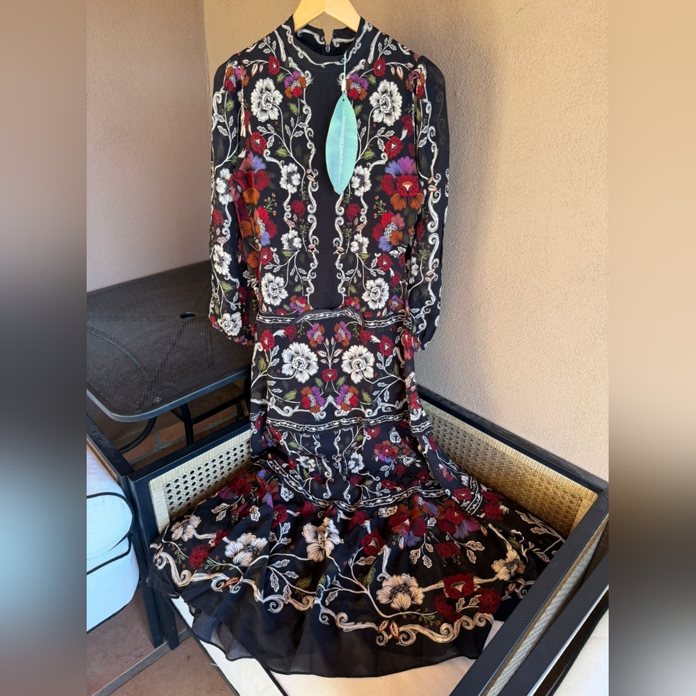 NWT FARM Rio Black Rococo Flowers Ruffled Maxi Dress - Picture 3 of 9
